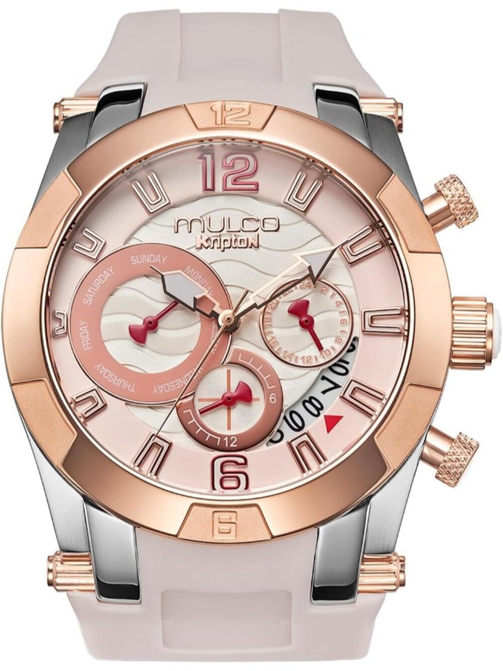 Women's Beige Rose Gold Large Face Waterproof Stainless Steel Quartz Watches